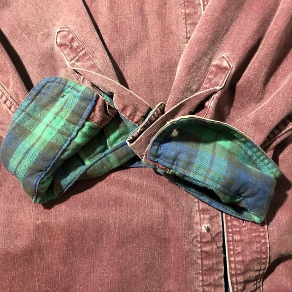 Vintage LL Bean flannel lined long sleeve chore shirt purple distressed worn in - Picture 8 of 13
